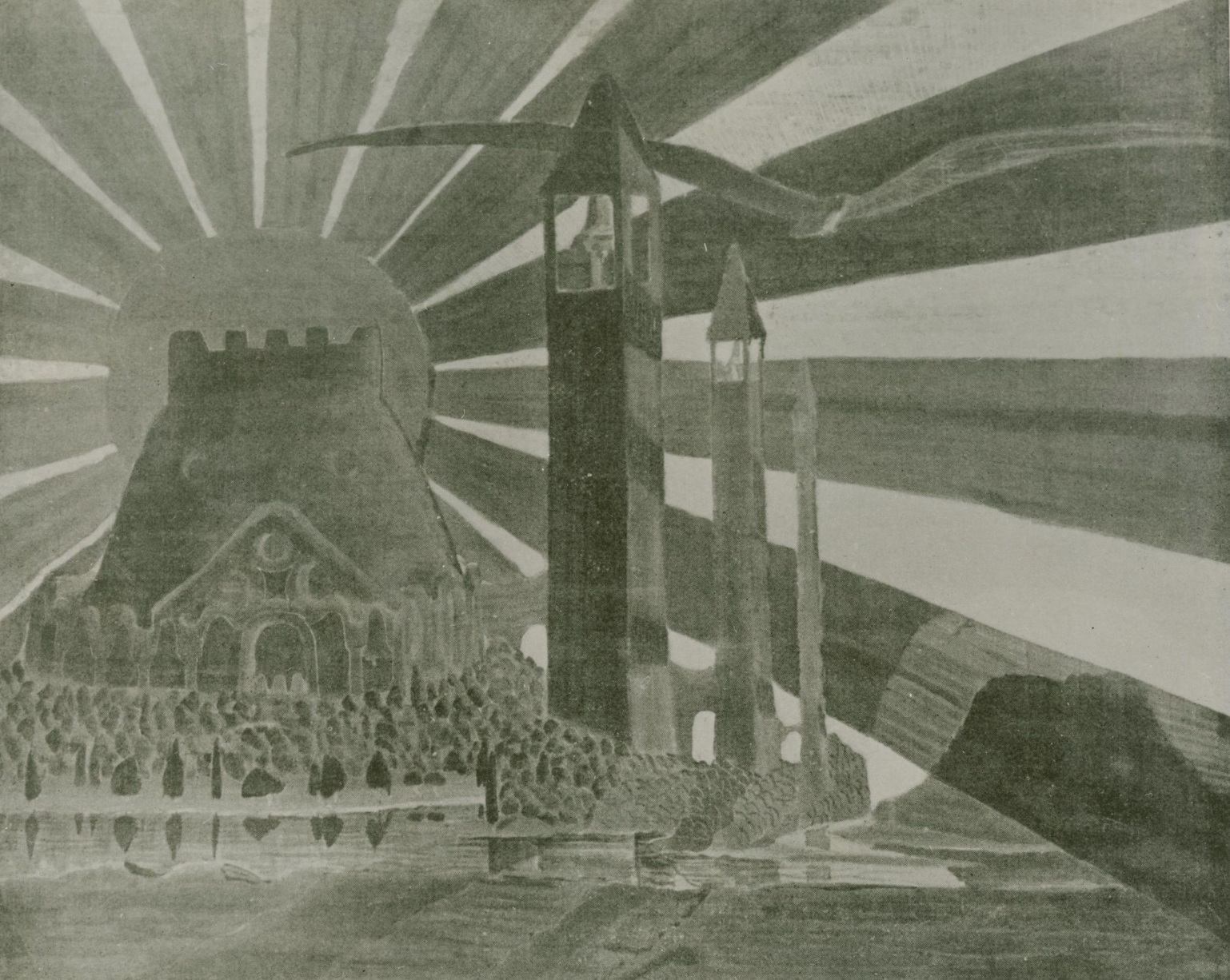 M. K. Čiurlionis, Ballad (The Black Sun), archival black-and-white reproduction