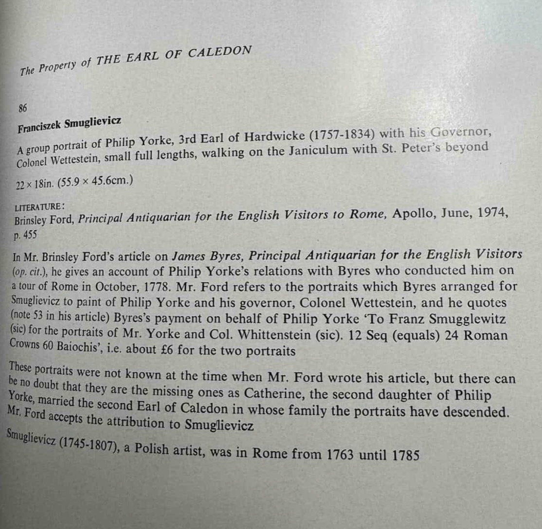 Historical auction catalogue entry for the Philip Yorke and Colonel Wettstein portrait